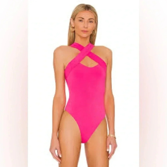 Superdown Gene Front Cross Bodysuit in Pink Sz M - Picture 1 of 5